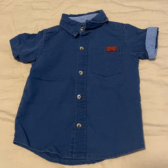 7 For All Mankind Matching Blue Button Down T-Shirt and Khaki Shorts Boys 2T - Picture 4 of 5